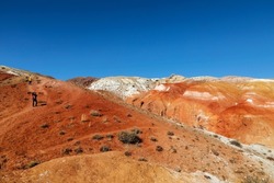 Russia, the Altai Republic. Red rocks in the Kyzyl-Chin tract, 