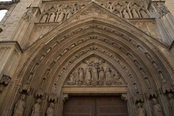 Valencia Spain historic gothic cathedral church external bas relief sculpture