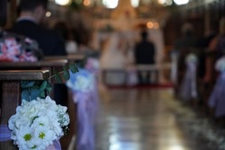 Wedding marriage church flower decoration detail