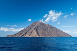 The volcanic island of Stromboli, one of the Aeolian Islands, Italy.