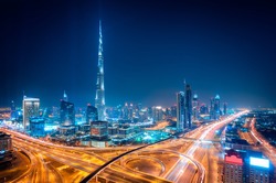 Amazing night dubai downtown skyline, Dubai, United Arab Emirates