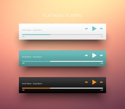 Set of media player application, app template with flat design style for smartphones, PC or tablets. Clean and modern