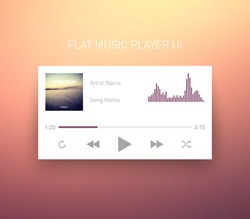 Media player application, app template with flat design style for smartphones, PC or tablets. Clean and modern