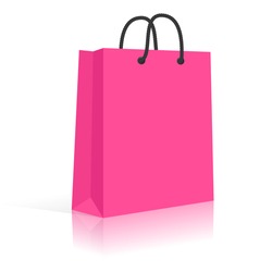 Blank Paper Shopping Bag With Rope Handles. Pink, Black. Vector, Isolated