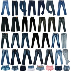 The image of jeans trousers, shorts, the skirts isolated against