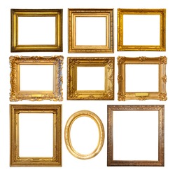 Set of few Luxury golden frames. Isolated over white background with clipping path