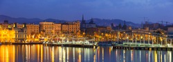 panorama of Port Vell at Barcelona in night. Catalonia