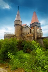 View of Corvin Castle, Gothic-Renaissance castle in Hunedoara, Romania