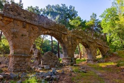 Remains of aquaeduct in ancient Lycian city Faselis located near modern town Tekirova in Kemer district of Antalya Province, Turkey.