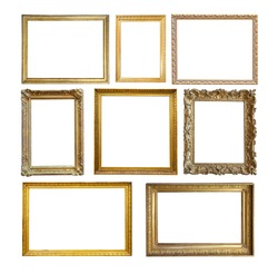 Set of  Vintage gold picture frame, isolated with clipping path