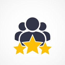 Customer Satisfaction Icon On White. Achievement, grade, ranking, star, user team icon. Client rating, executive, star user team icon