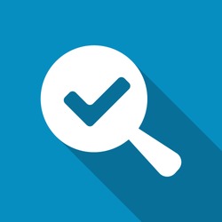 Magnified Check Mark. Flat icon design with long shadow