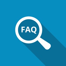FAQ. Vector icon for web. Magnifying glass with text faq