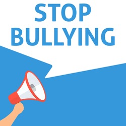 STOP BULLYING Announcement. Hand Holding Megaphone With Speech Bubble. Flat Illustration