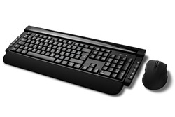 Black keyboard and mouse on a white background