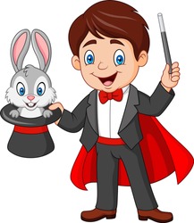 Magician pulling out a rabbit from his top hat