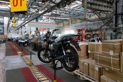 motorcycle factory, assembly line of motorcycles and scooters