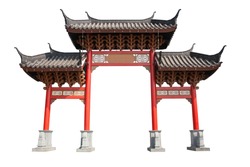 Chinese pavilion gate in white background