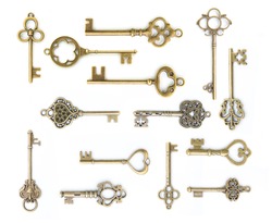 collection of  old key isolated on white background without shadow