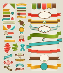 Set of retro ribbons and labels. Vector illustration.