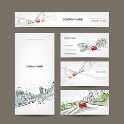 Business cards collection, cars on city road for your design