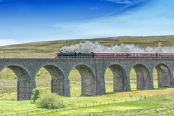 Stanier steam locomotive on Garsdale viaduct on the Settle to Carlisle line