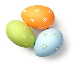 Easter eggs on white background. Top view