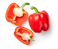 Red peppers isolated on white background. Top view