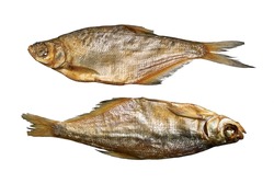 Two dried fishes. Isolated objects on a white background.