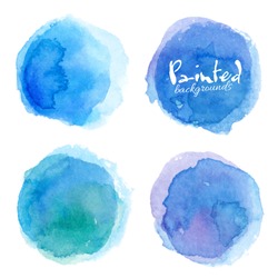 Bright blue watercolor painted vector stains set