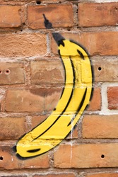 Banana-graffiti on a brick wall, backround