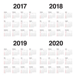 Simple Calendar template for 2017, 2018, 2019 and 2020
