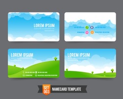 Nature sky cloud field concept business card template vector illustration