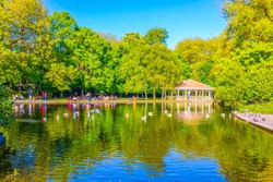 View of a small pond in the Saint Stephen's Green park in Dublin, Ireland