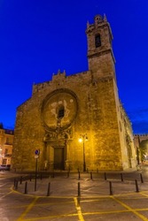 Night view of church of Sant Joan del Mercat in Valencia, Spain