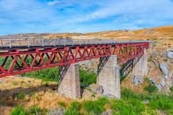 Poolburn viaduct at Central Otago Railway bicycle trail in New Zealand