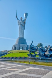 Crossing of the Dnieper statue and Motherland memorial in Kiev, Ukraine