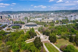 Aerial view of sea garden and sports hall in Varna, Bulgaria