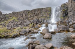 Oxararfoss waterfall at Thingvellir national park in Iceland