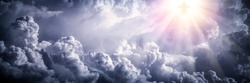 Jesus Christ In The Clouds With Brilliant Light - Ascension / End Of Time Concept
