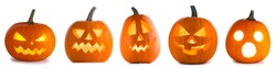 Five Halloween Pumpkins isolated on white background