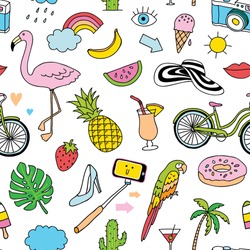 hand-drawn seamless pattern with summer doodles
