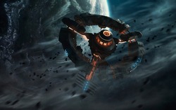 Futuristic space station in deep space. Sci-fi wallpaper. This image elements furnished by NASA