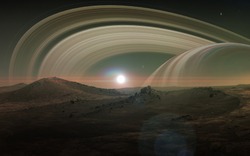 View of Saturn from Titan. Elements of this image furnished by NASA