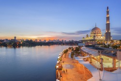 The Putrajaya Mosque, Kuala Lumpur, Malaysia at dusk