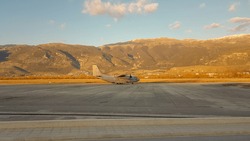 airplane c 130 taking off in the airport of Ioannina Greece