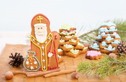 Cookie St. Nicholas. Christmas trees Cookies. Spiced shortcrust biscuit, traditionally baked before St Nicholas' feast in the Ukraine, Netherlands, Belgium and France and around Christmas in Germany.