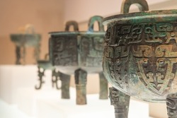 Bronze Round Ding Tripod Exhibition, Ancient China.