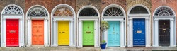 Panoramic rainbow colors collection of doors in Dublin, Ireland