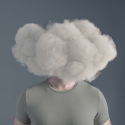 man with cloud covering his face. confusion concept
